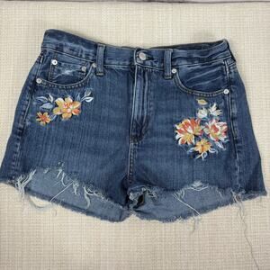 American Eagle Outfitters‎ Womens Cut Off Mom Shorts Embroidered Floral Denim 8
